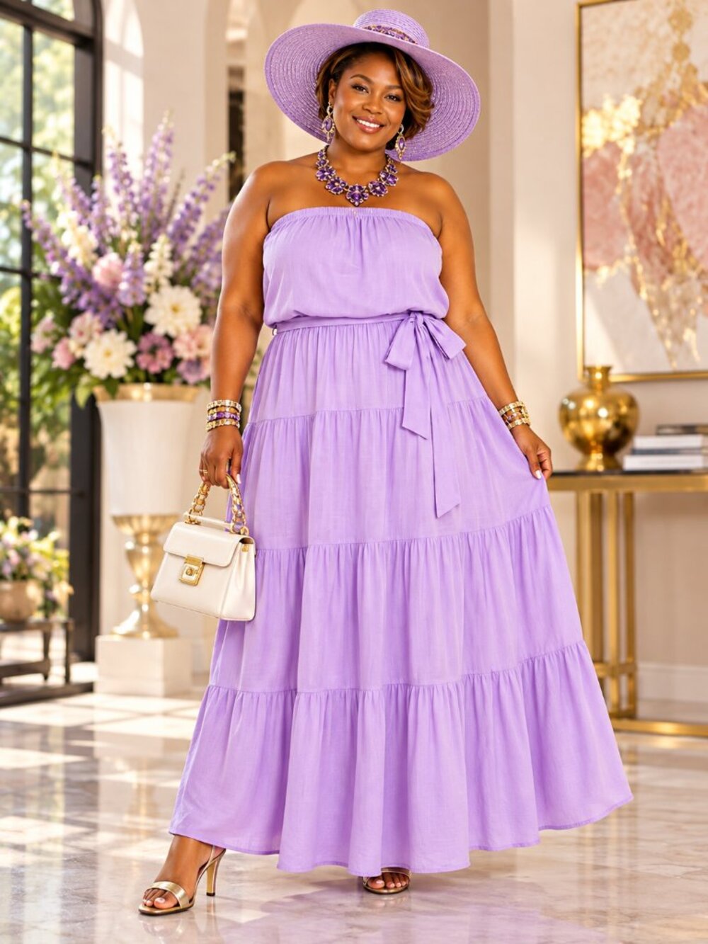 Sweet Lovely by Jen Lavender Strapless Tiered Maxi Dress Plus Size 1X